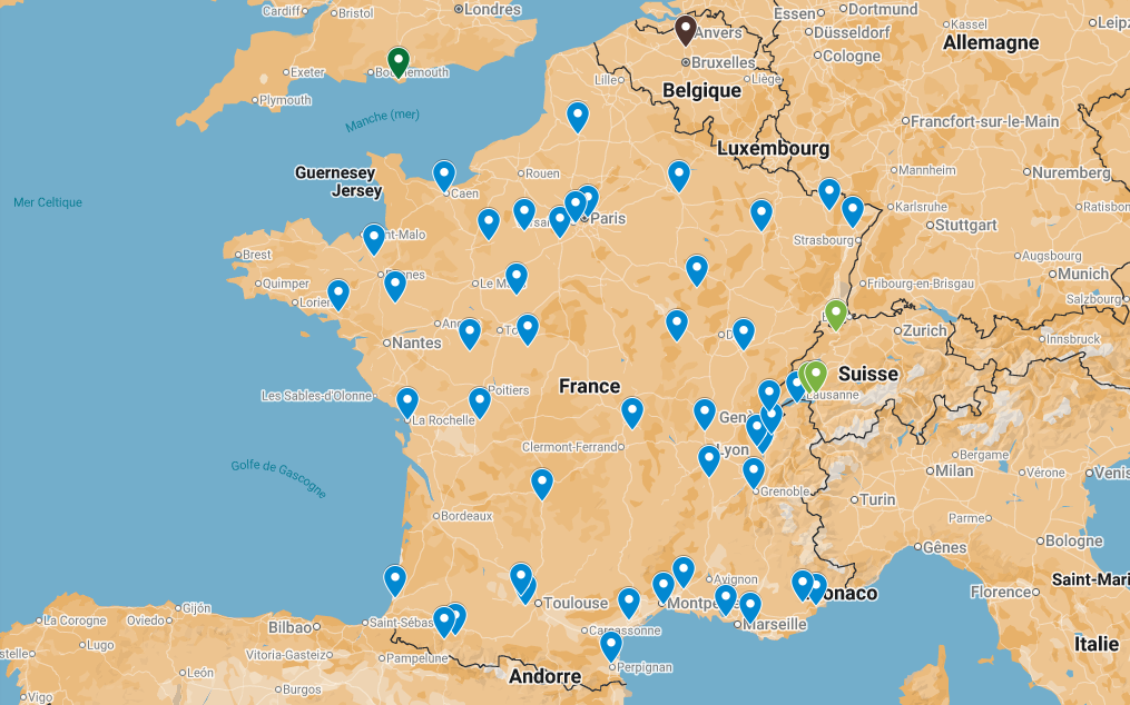 Carte de France des Chambre à Tachyons officielles